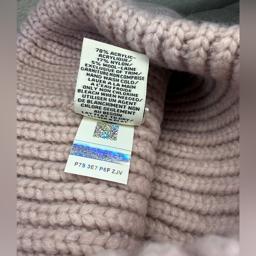 UGG Chunky Knit Beanie Women's in Mauve Pink, Fold Over Cuff w Logo Patch Hat - Picture 8 of 11